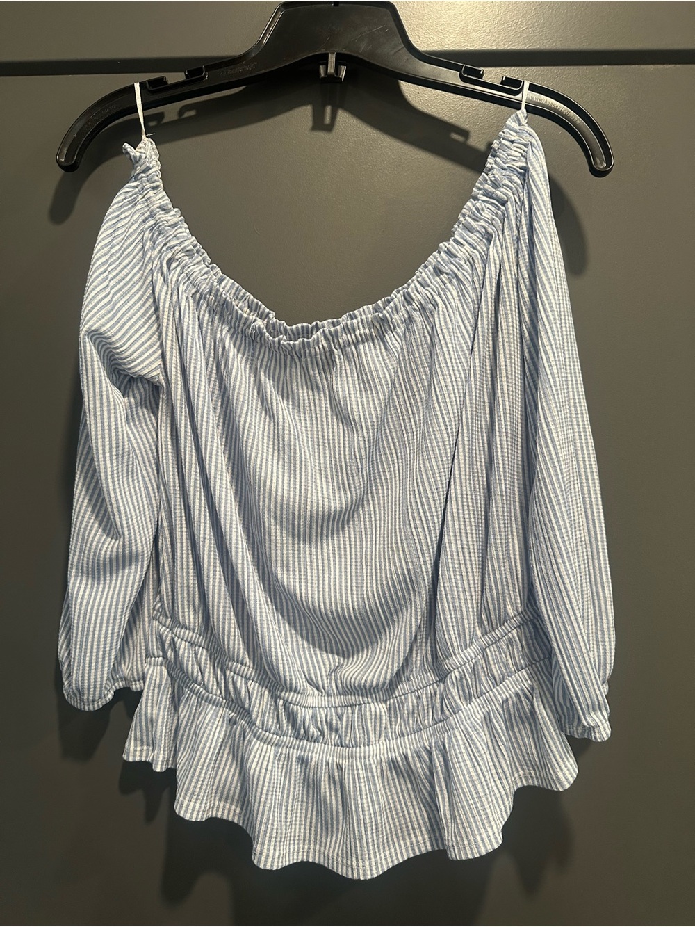 Dynamite Blue & White Striped Off-Shoulder Peplum Top